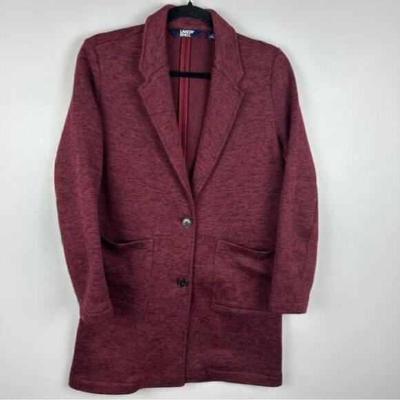 Lands' End Longline Two Buttons Fleece Blazer Large Burgundy - Picture 2 of 12